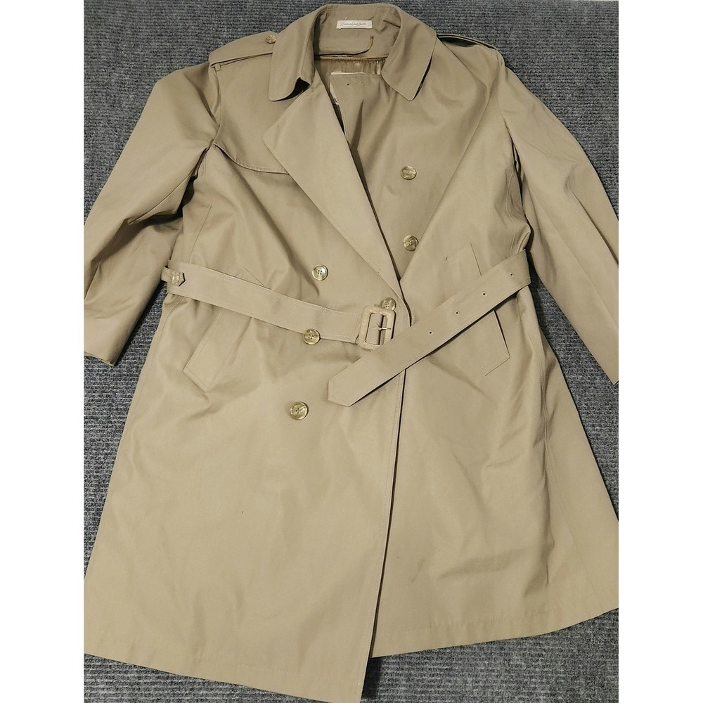 Misty Harbor Mens Tan Double Breasted Trench Coat Removable Fur Liner 42 Short